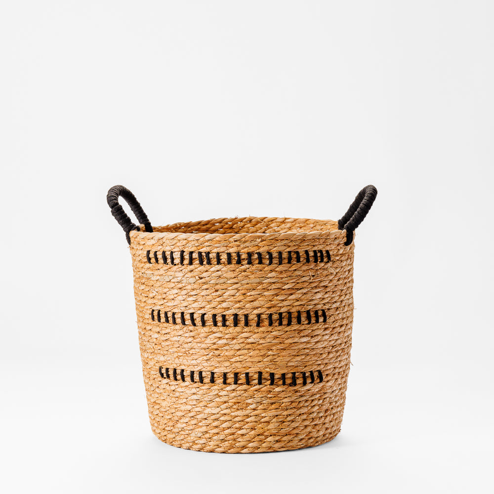 Home.Life Bulrush Basket Black Double Stitch Natural-Storage Baskets