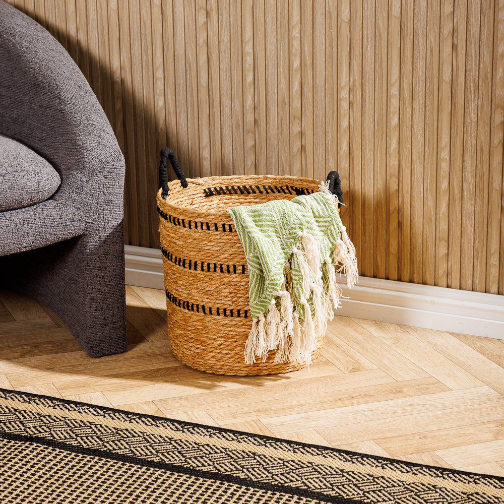 Home.Life Bulrush Basket Black Double Stitch Natural-Storage Baskets