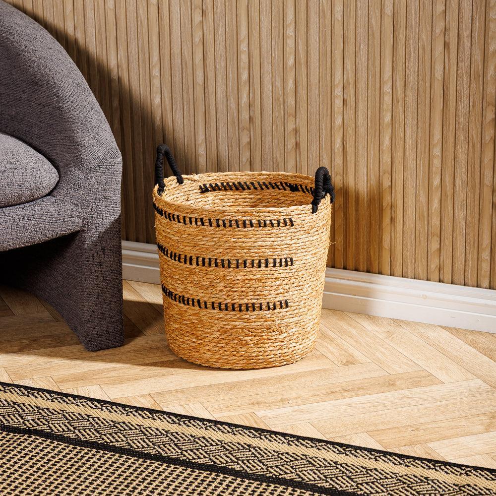 Home.Life Bulrush Basket Black Double Stitch Natural-Storage Baskets