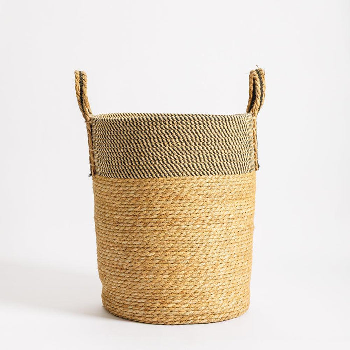 Home.life Bulrush Cotton Loop Handle Basket Black and Natural-Storage Baskets