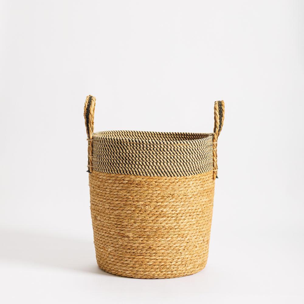 Home.life Bulrush Cotton Loop Handle Basket Black and Natural-Storage Baskets