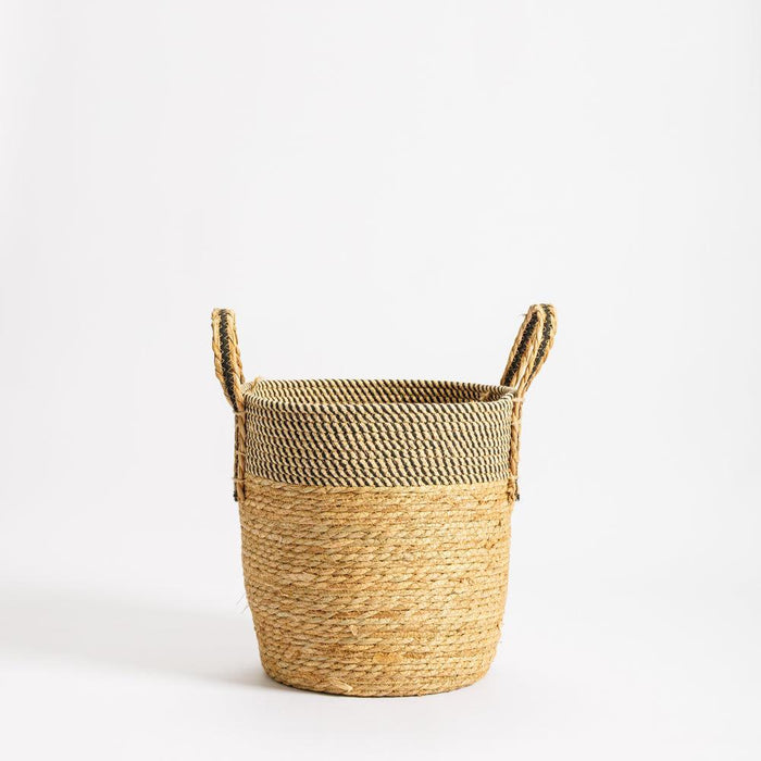 Home.life Bulrush Cotton Loop Handle Basket Black and Natural-Storage Baskets