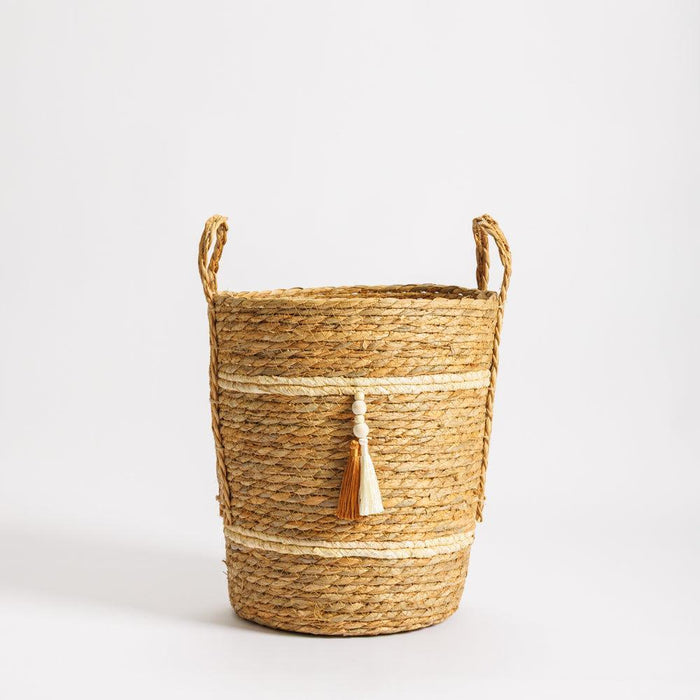 Home.Life Bulrush Maize Two Tone Tassel Basket Natural-Storage Baskets