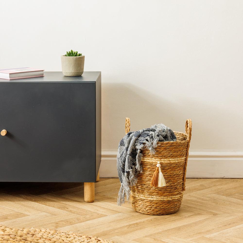 Home.Life Bulrush Maize Two Tone Tassel Basket Natural-Storage Baskets