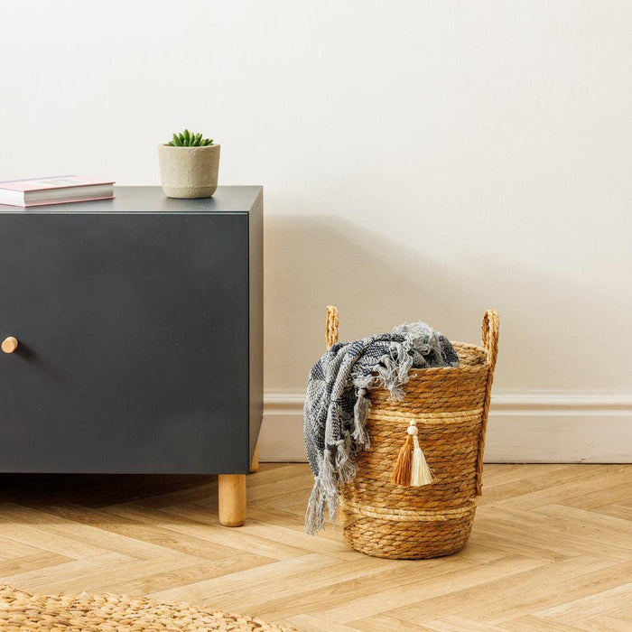 Home.Life Bulrush Maize Two Tone Tassel Basket Natural-Storage Baskets