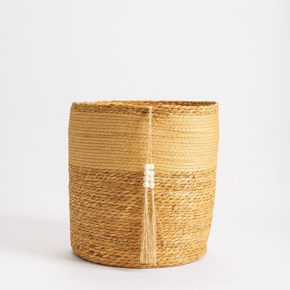 Home.Life Bulrush Paper Beaded Tassel Basket Natural-Storage Baskets