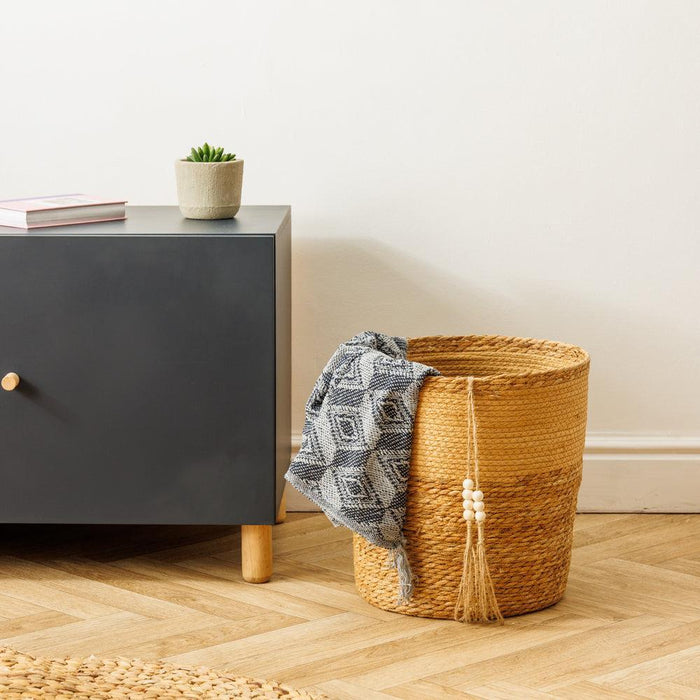 Home.Life Bulrush Paper Beaded Tassel Basket Natural-Storage Baskets