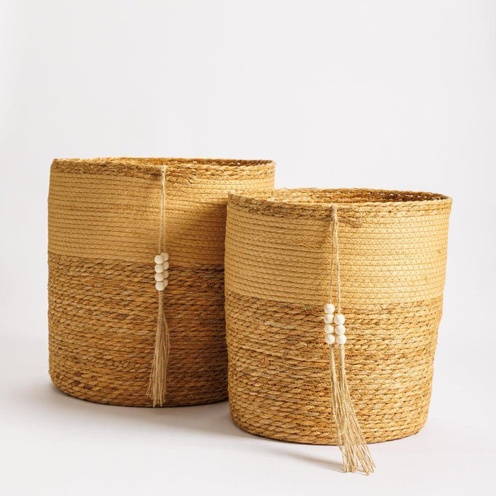 Home.Life Bulrush Paper Beaded Tassel Basket Natural-Storage Baskets