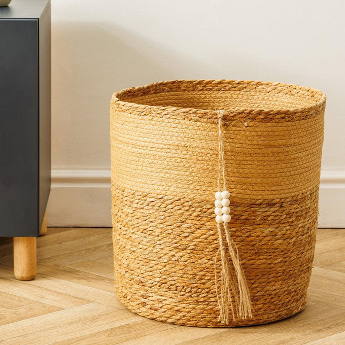 Home.Life Bulrush Paper Beaded Tassel Basket Natural-Storage Baskets