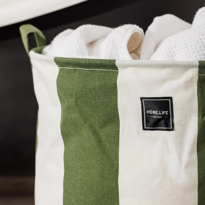 Home.Life Canvas Laundry Storage Bag Broad Stripe Dark Moss-Laundry Basket