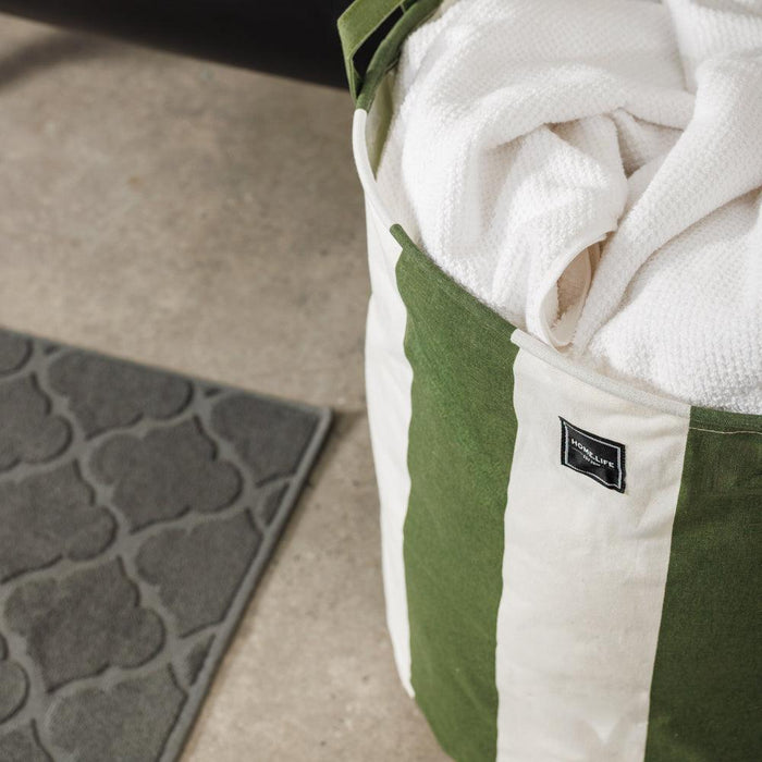 Home.Life Canvas Laundry Storage Bag Broad Stripe Dark Moss-Laundry Basket