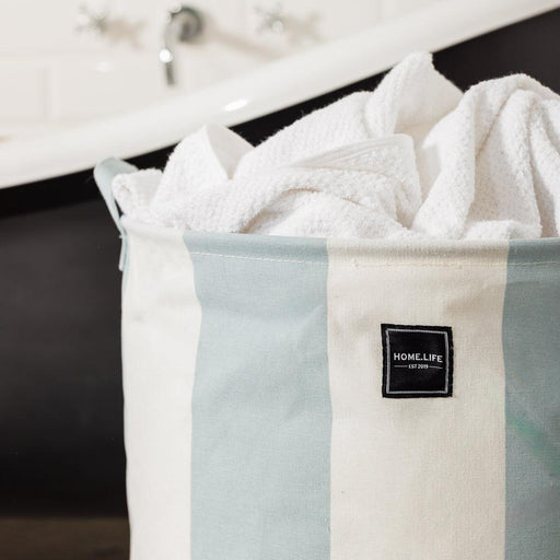 Home.Life Canvas Laundry Storage Bag Broad Stripe Dusty Blue-Laundry Basket