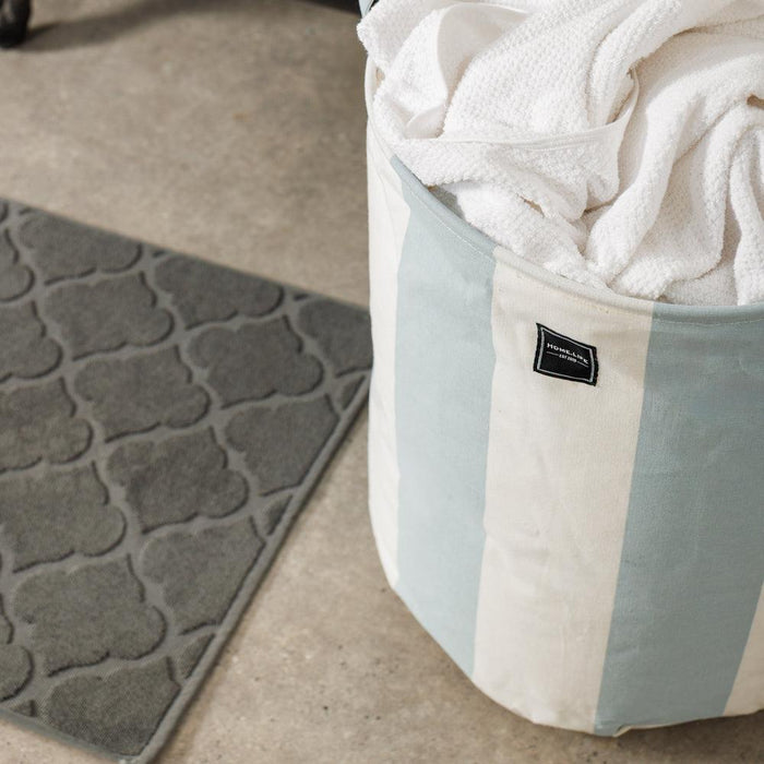 Home.Life Canvas Laundry Storage Bag Broad Stripe Dusty Blue-Laundry Basket