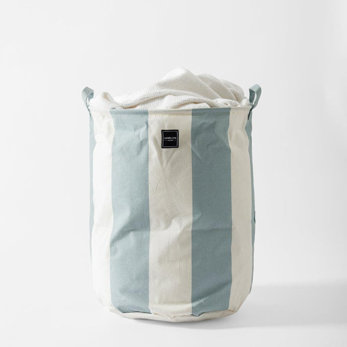 Home.Life Canvas Laundry Storage Bag Broad Stripe Dusty Blue-Laundry Basket