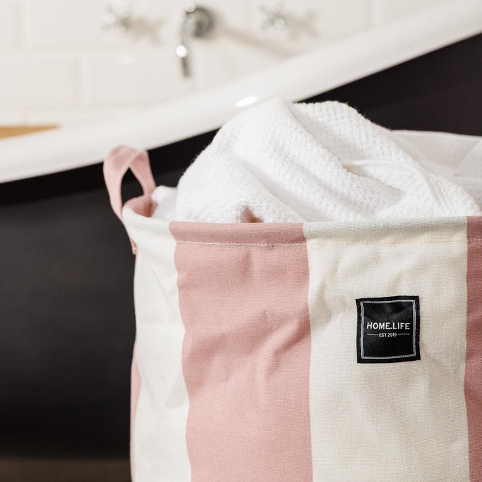 Home.Life Canvas Laundry Storage Bag Broad Stripe Dusty Pink-Laundry Basket