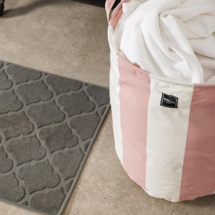 Home.Life Canvas Laundry Storage Bag Broad Stripe Dusty Pink-Laundry Basket