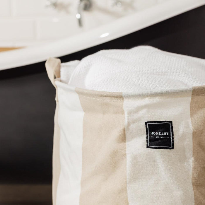 Home.Life Canvas Laundry Storage Bag Broad Stripe Mocca-Laundry Basket