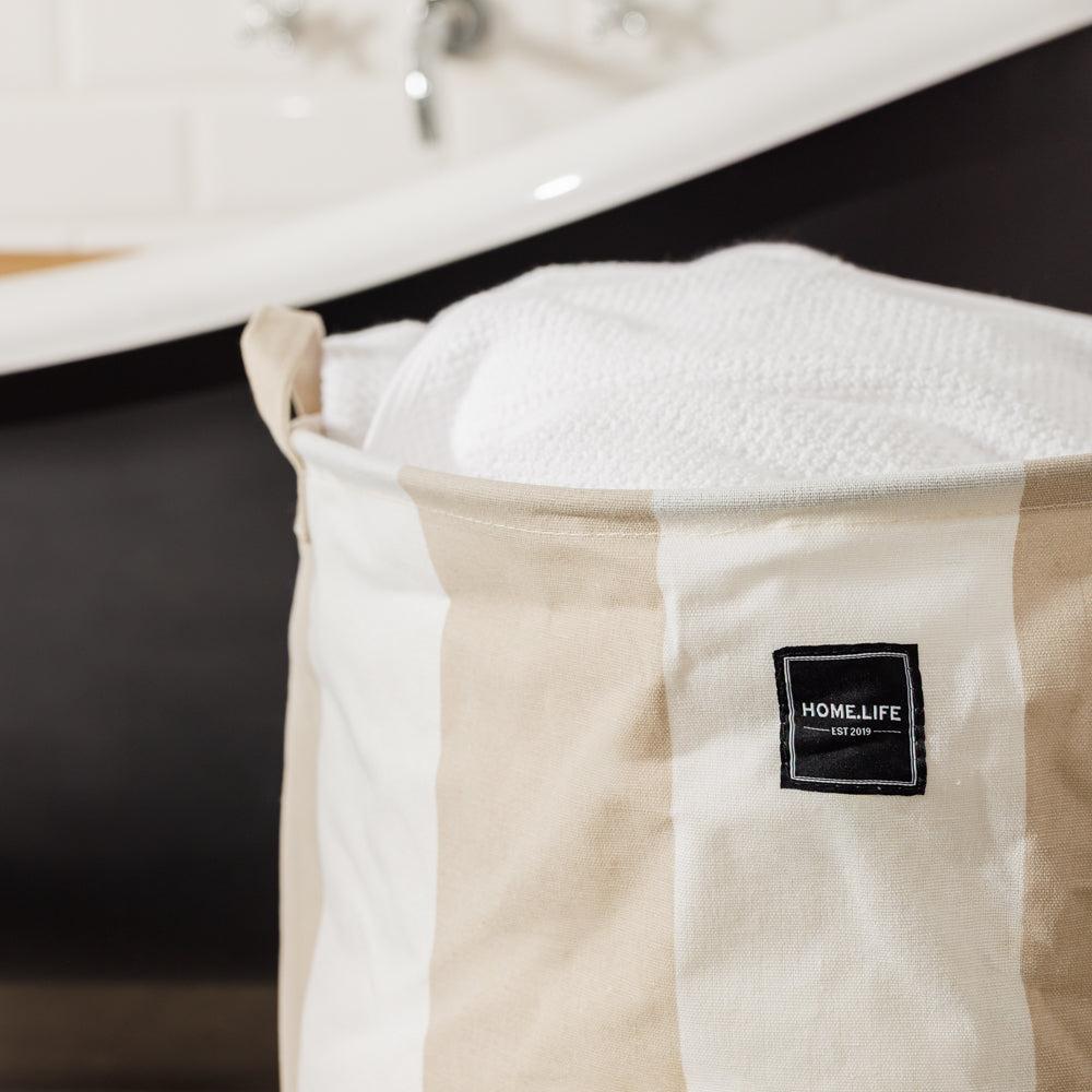 Home.Life Canvas Laundry Storage Bag Broad Stripe Stone-Laundry Basket
