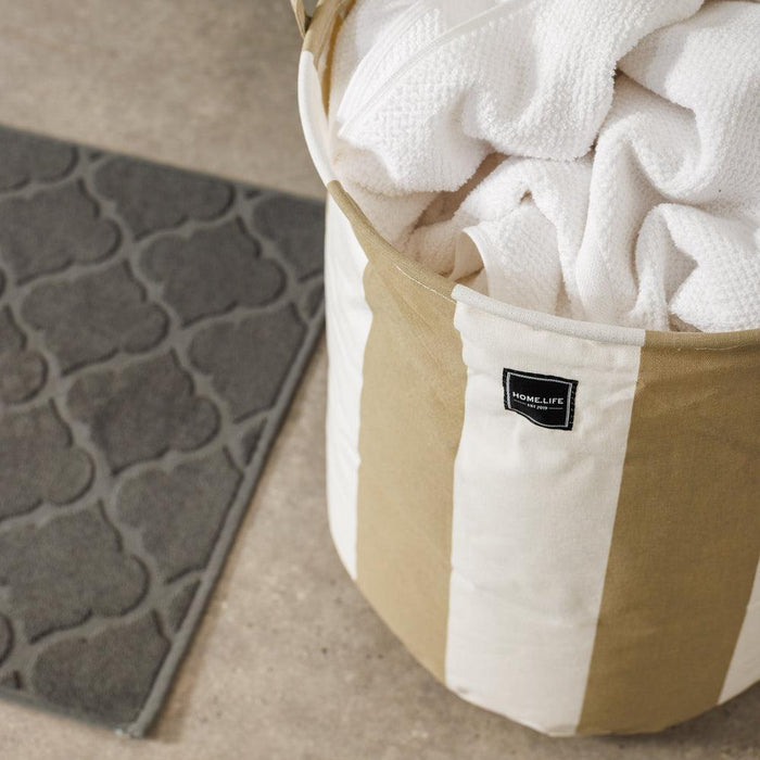 Home.Life Canvas Laundry Storage Bag Broad Stripe Stone-Laundry Basket