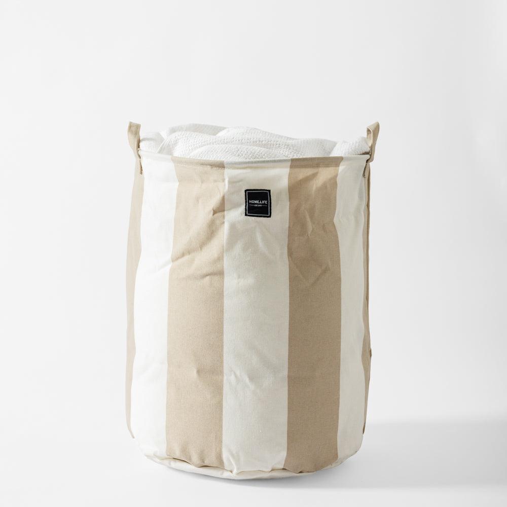 Home.Life Canvas Laundry Storage Bag Broad Stripe Stone-Laundry Basket