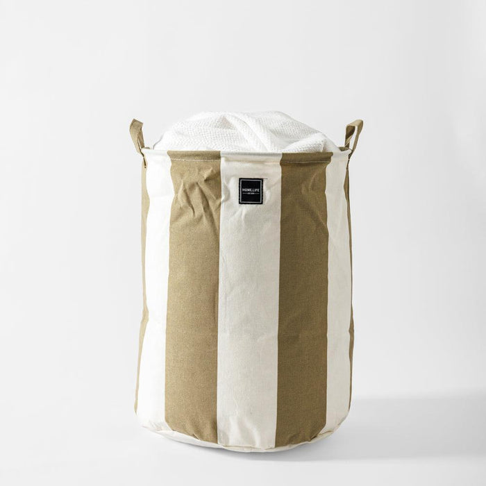 Home.Life Canvas Laundry Storage Bag Broad Stripe Stone-Laundry Basket