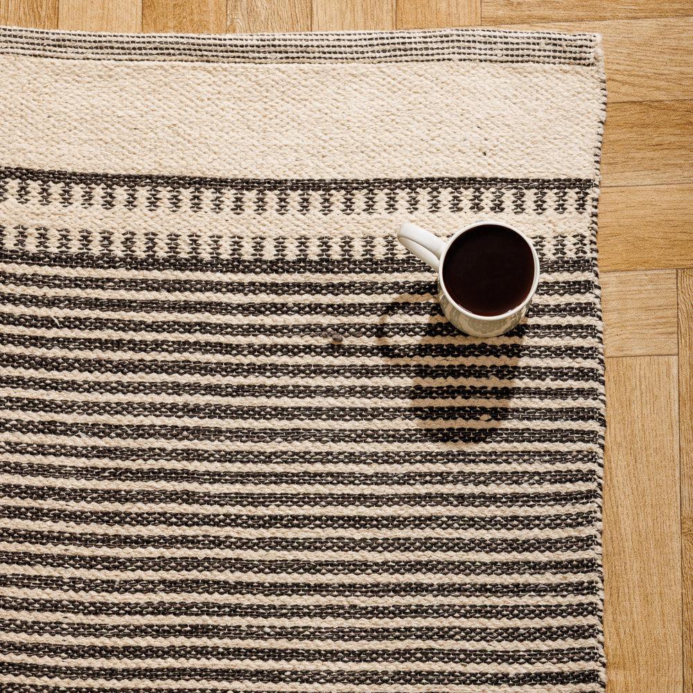 Home.Life Herringbone Cotton Rug Black and Natural-Carpets/Rugs