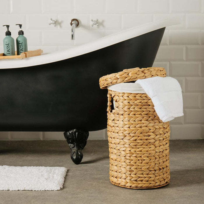 Home.Life Lined Oval with Hyacinth Hamper with Handles and Lid Natural-Laundry Basket