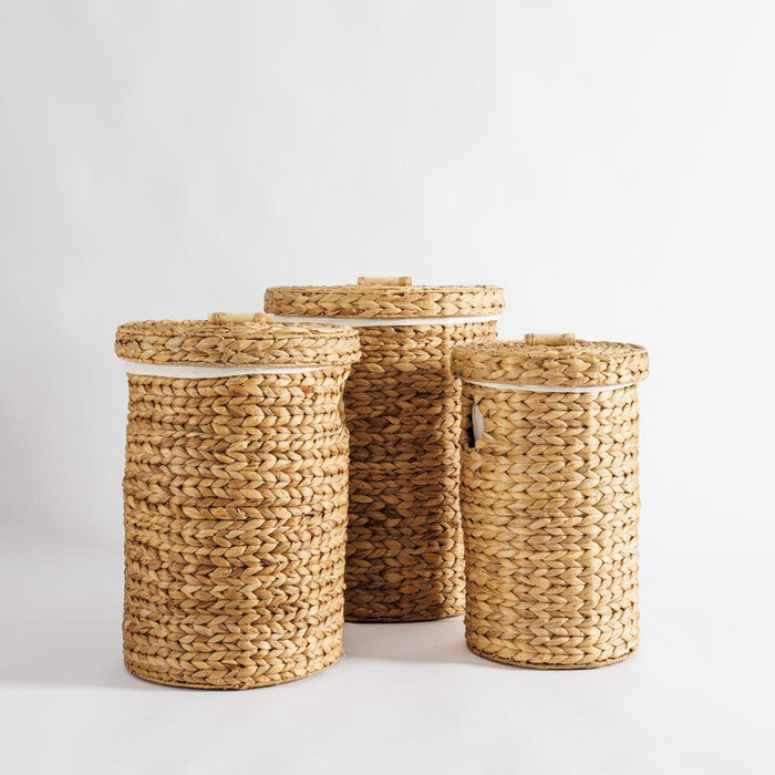 Home.Life Lined Oval with Hyacinth Hamper with Handles and Lid Natural-Laundry Basket