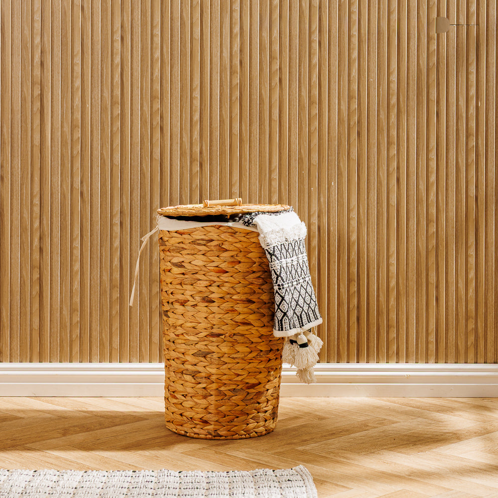 Home.Life Lined Tapered Water Hyacinth Hamper with Lid Natural-Laundry Basket