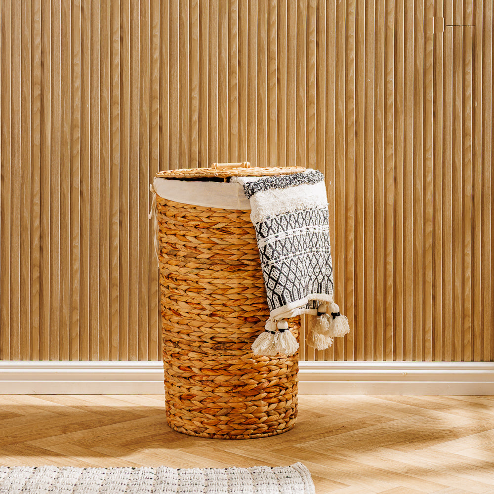 Home.Life Lined Tapered Water Hyacinth Hamper with Lid Natural-Laundry Basket