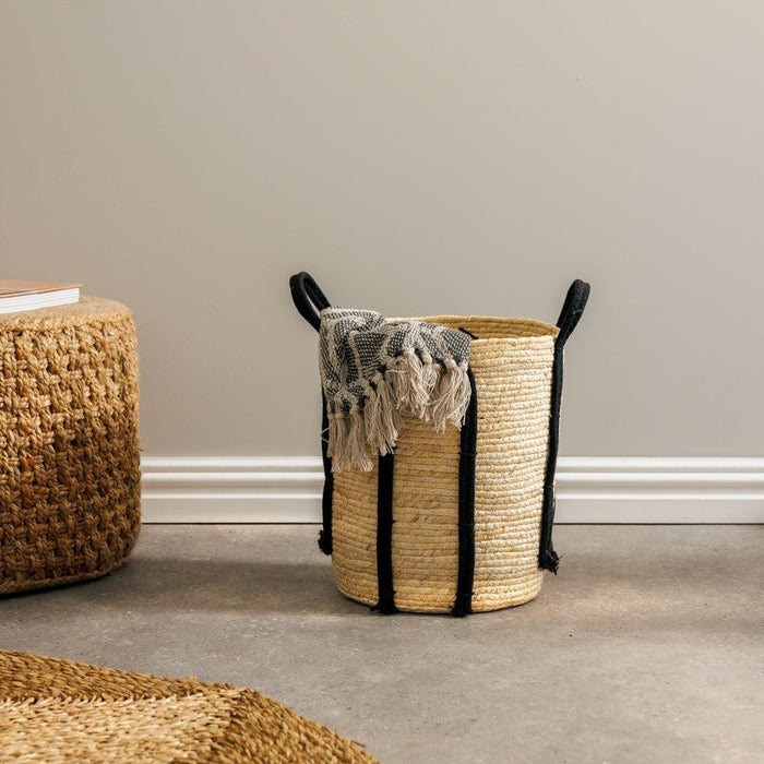 Home.Life Natural Corn Rope Handle Basket Black-Storage Baskets