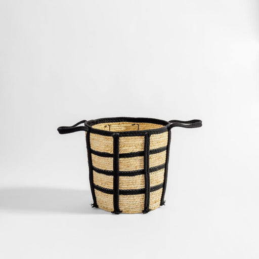 Home.Life Natural Corn Rope Stripe Basket Black-Storage Baskets