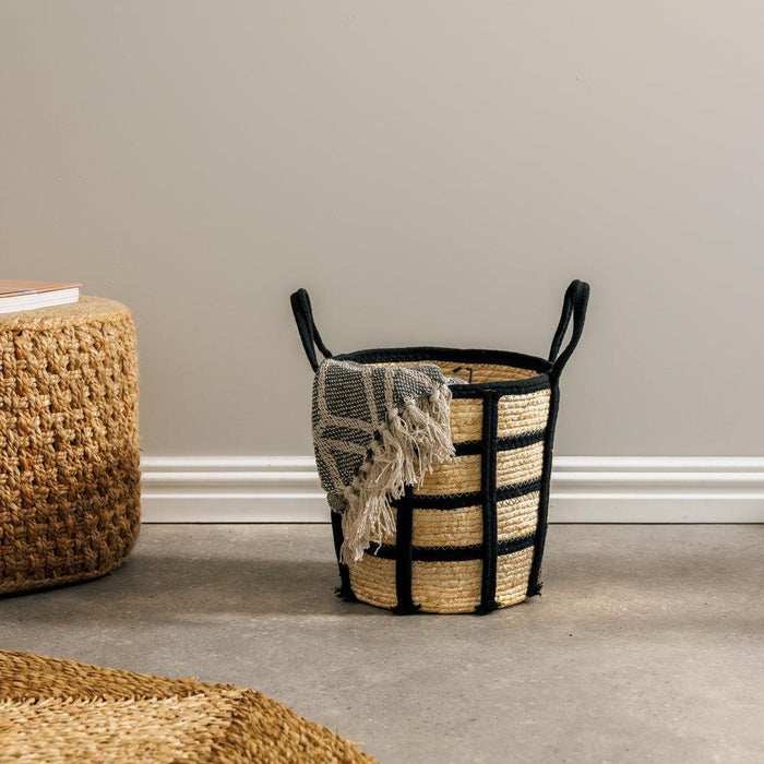 Home.Life Natural Corn Rope Stripe Basket Black-Storage Baskets