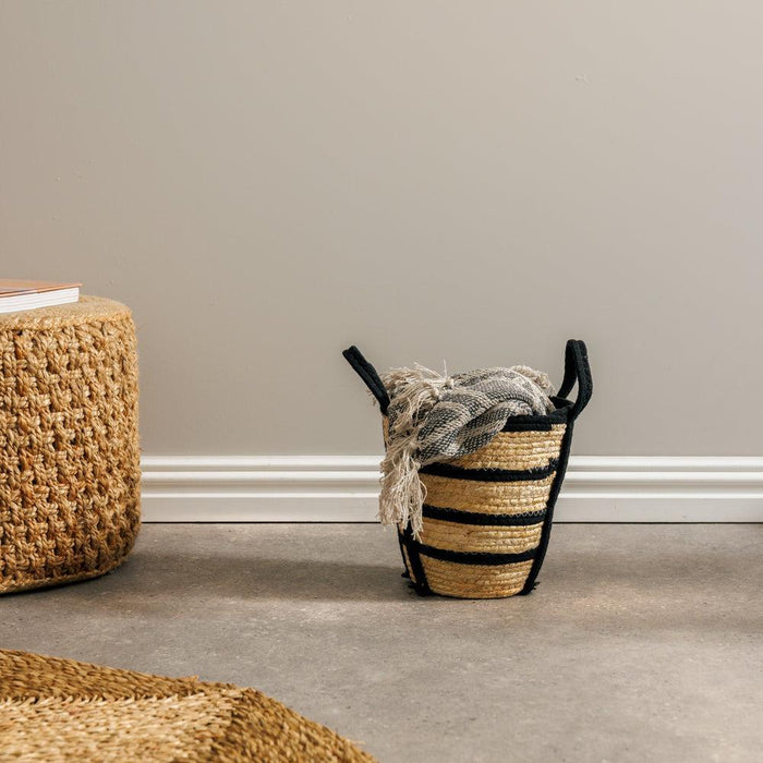 Home.Life Natural Corn Rope Stripe Basket Black-Storage Baskets