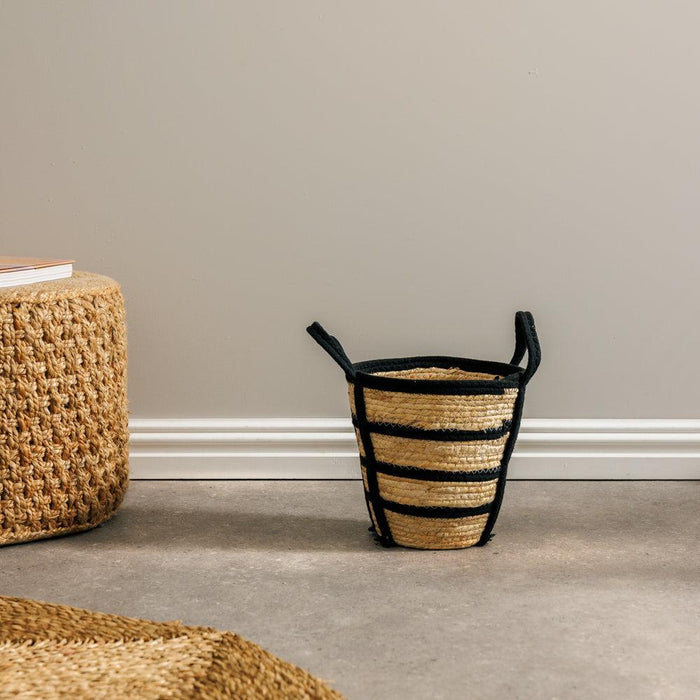 Home.Life Natural Corn Rope Stripe Basket Black-Storage Baskets