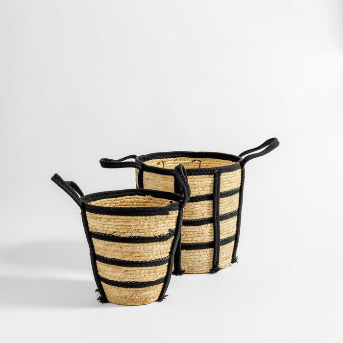 Home.Life Natural Corn Rope Stripe Basket Black-Storage Baskets