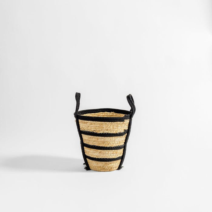 Home.Life Natural Corn Rope Stripe Basket Black-Storage Baskets