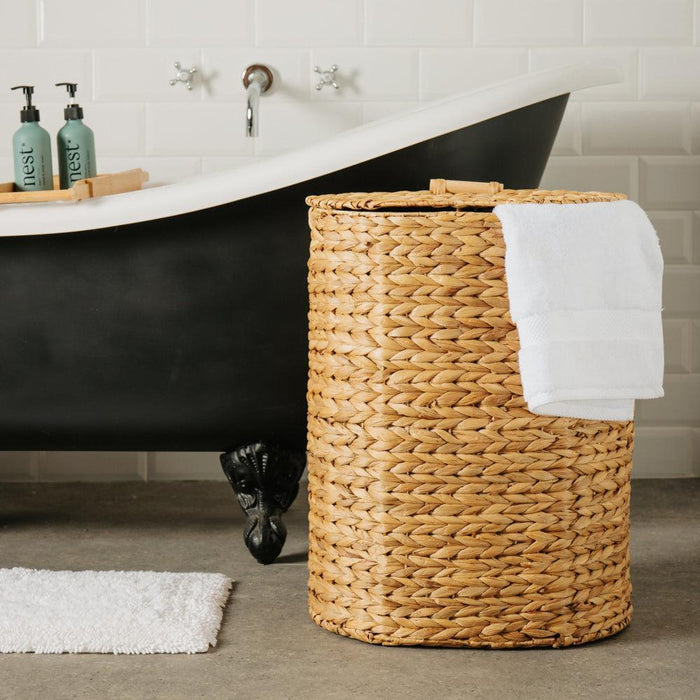 Home.Life Oval with Hyacinth Hamper Wooden Handles with Lid Natural-Laundry Basket