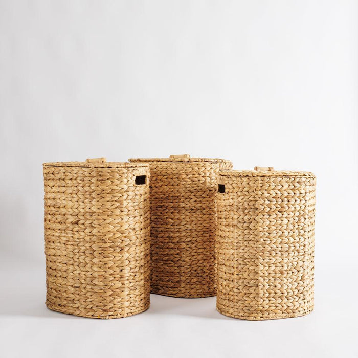 Home.Life Oval with Hyacinth Hamper Wooden Handles with Lid Natural-Laundry Basket