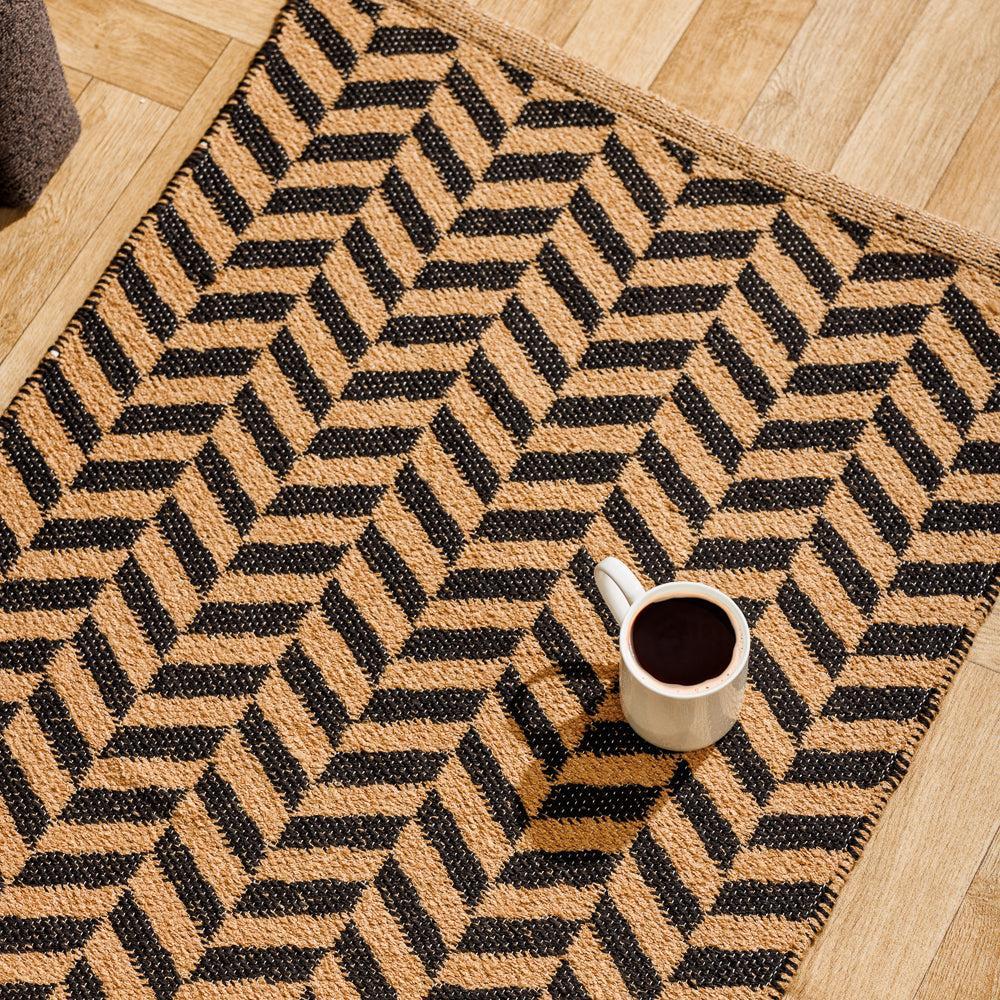 Home.Life Pinstripe Cotton Rug Black and Beige-Carpets/Rugs