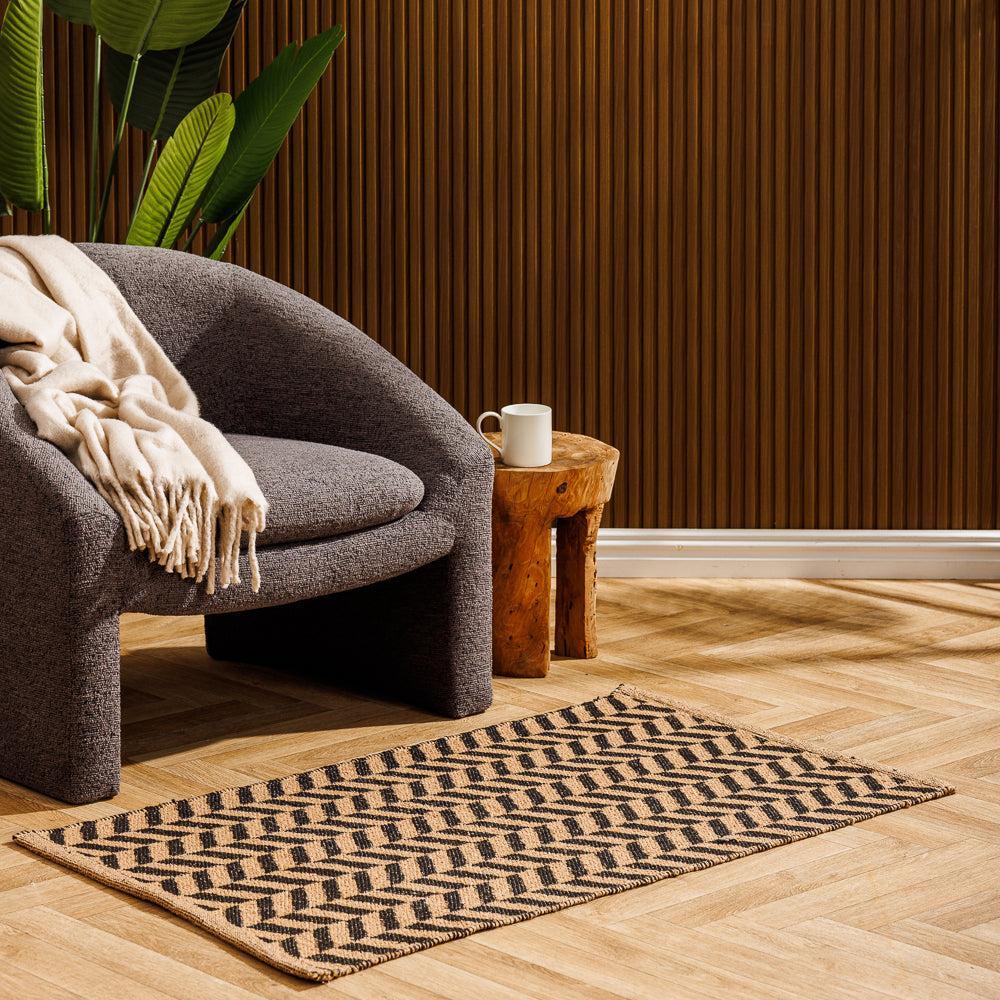 Home.Life Pinstripe Cotton Rug Black and Beige-Carpets/Rugs