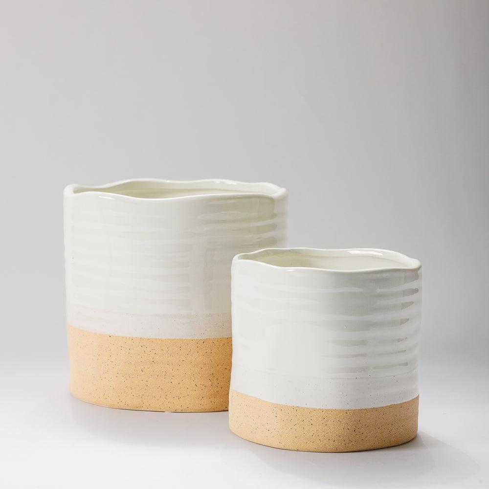 Home.Life Planter White with Natural Base-Planter