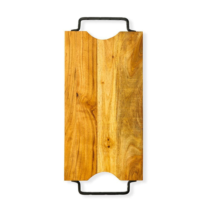 Home.Life Rectangular Indent Wooden Serving Tray with Black Metal Handles Natural-Serving Trays
