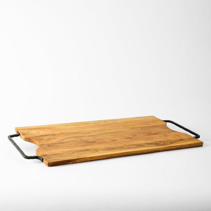 Home.Life Rectangular Indent Wooden Serving Tray with Black Metal Handles Natural-Serving Trays