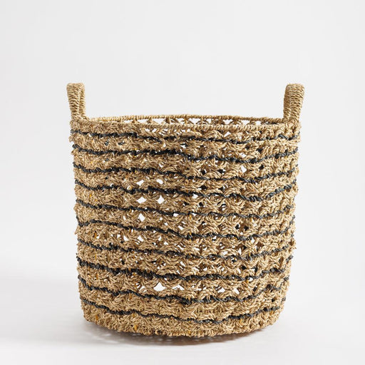 Home.Life Round Water Hyacinth Basket Twisted Weave Black-Storage Basket