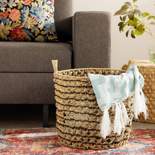 Home.Life Round Water Hyacinth Basket Twisted Weave Black-Storage Basket