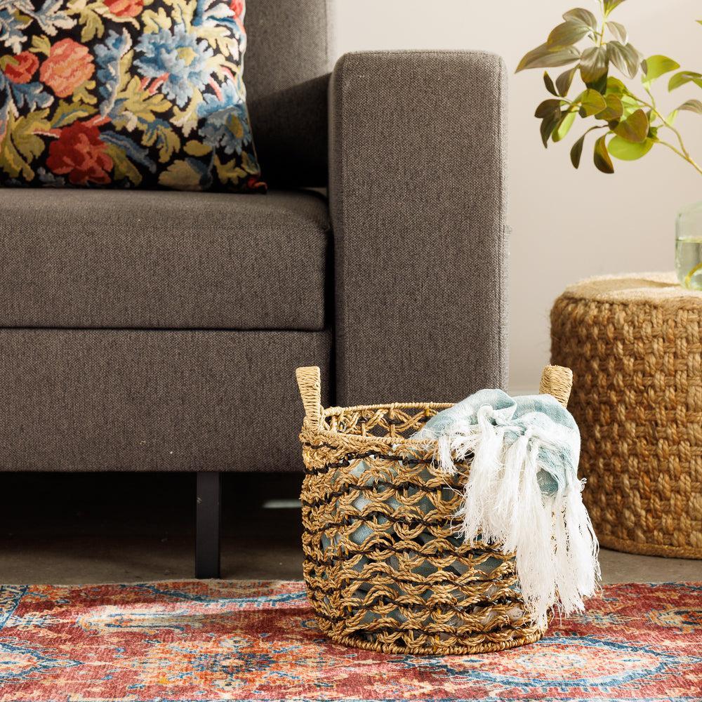 Home.Life Round Water Hyacinth Basket Twisted Weave Black-Storage Basket