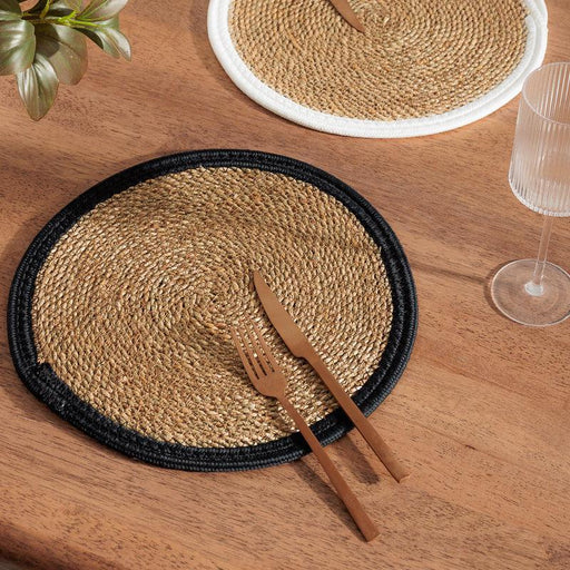 Placemat Seagrass Cotton Rim - Black-Ceramic