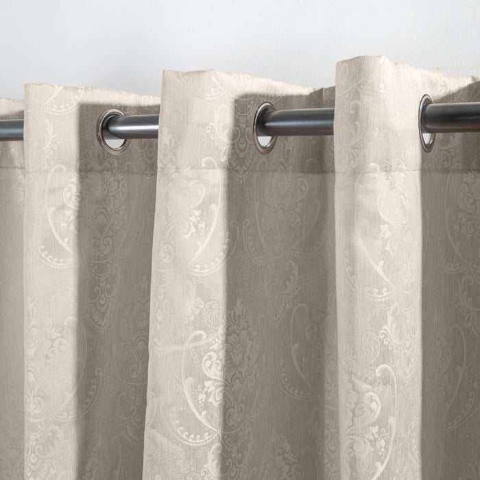 HOME.LIFE Venice Jacquard Eyelet Lined Curtain - Natural-Curtains