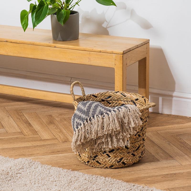 Water Hyacinth Round Basket - Black Weave-Basket